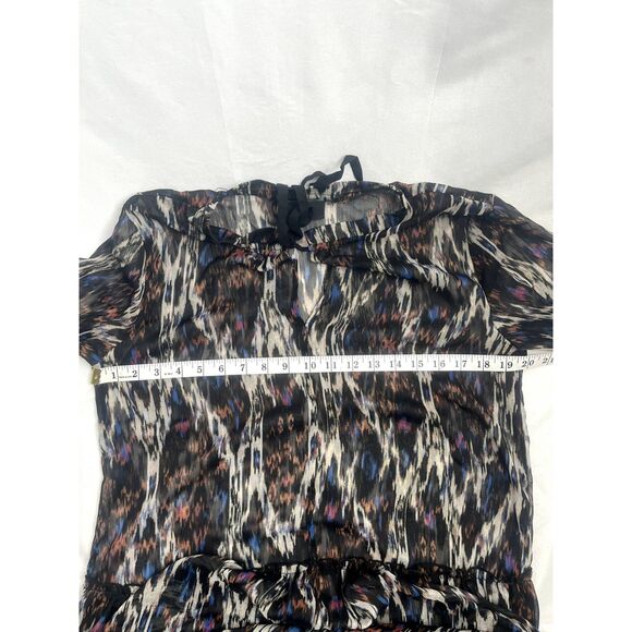 Vici Midi Shift Chiffon Abstract Flowy Dress Size L Chic Oversized Black Blue - Picture 9 of 10